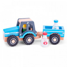 Деревянная игрушка New Cassic Toys Трактор с прицепом молоко Деревянная игрушка New Cassic Toys Трактор с прицепом молоко