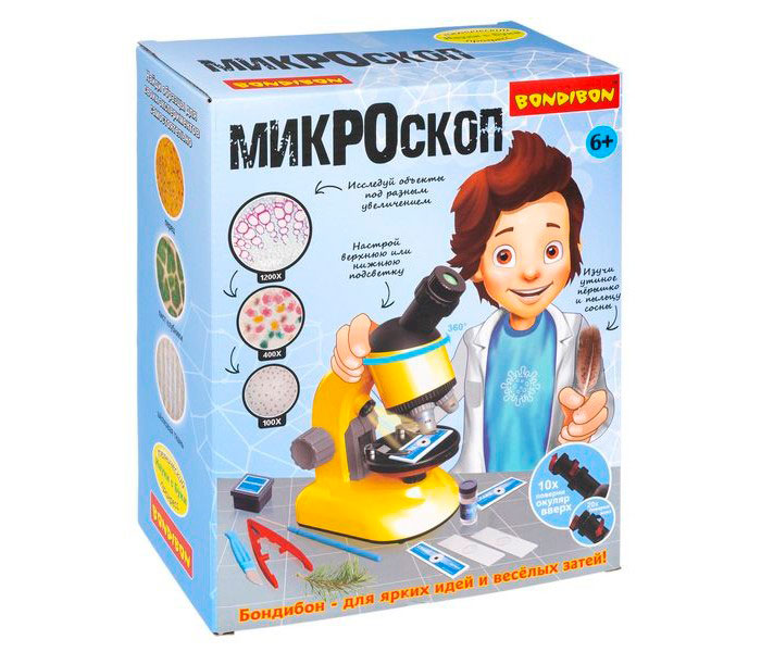 Bondibon Набор для опытов Микроскоп для 2D и 3D объектов с поворотным окуляром и подсветкой Bondibon Набор для опытов Микроскоп для 2D и 3D объектов с поворотным окуляром и подсветкой