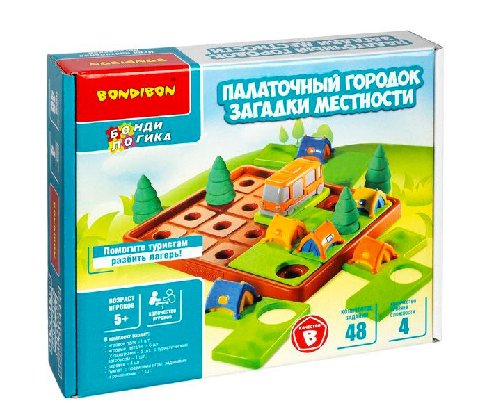 Bondibon Настольная логическая игра-головоломка БондиЛогика Палаточный городок Загадки местности Bondibon Настольная логическая игра-головоломка БондиЛогика Палаточный городок Загадки местности