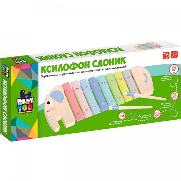 Музыкальный инструмент Bondibon деревянный ксилофон Слоник Музыкальный инструмент Bondibon деревянный ксилофон Слоник